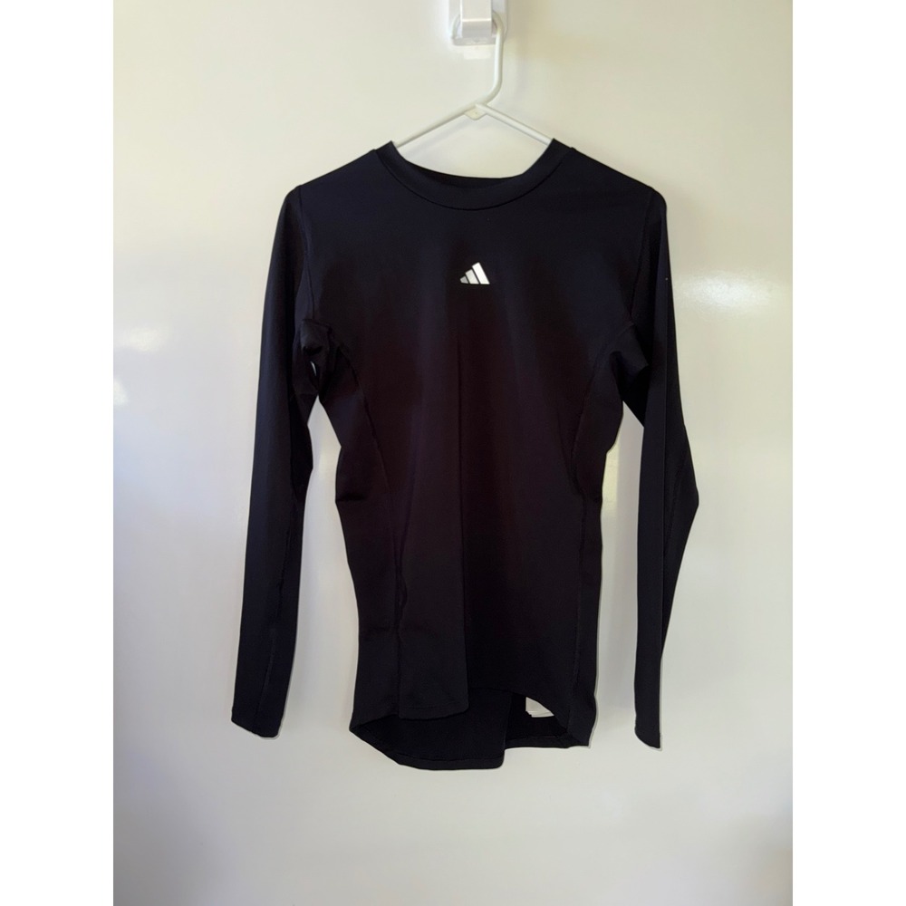Adidas Mens Large Black Long Sleeve Mesh Back Tight Fit Training Shirt L